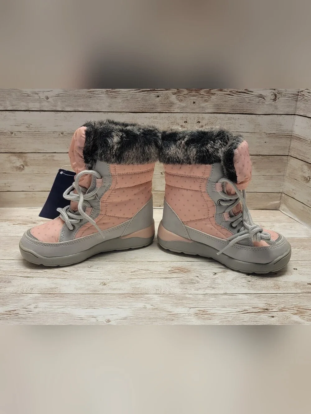 NWT Lupilu Toddler Girls Pink/Gray Winter Boots - Size 6 (EUR Size 22)